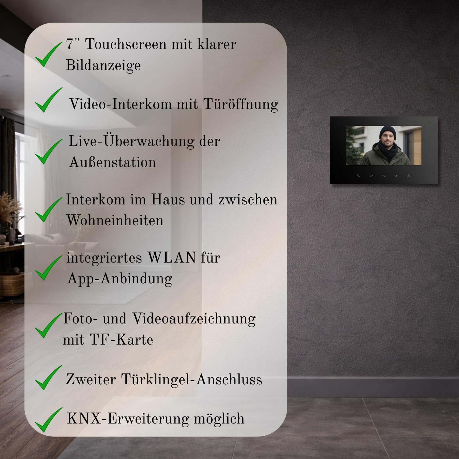 SCHUTZER Video-Türsprechanlage 9 Familienhaus, 2-Draht Bus Türsprechanlage mit Kamera, 9x7 Zoll WiFi Innenmonitor Schwarz, Videotürklingel mit Monitor, Sprechanlage mit Türöffner, RFID