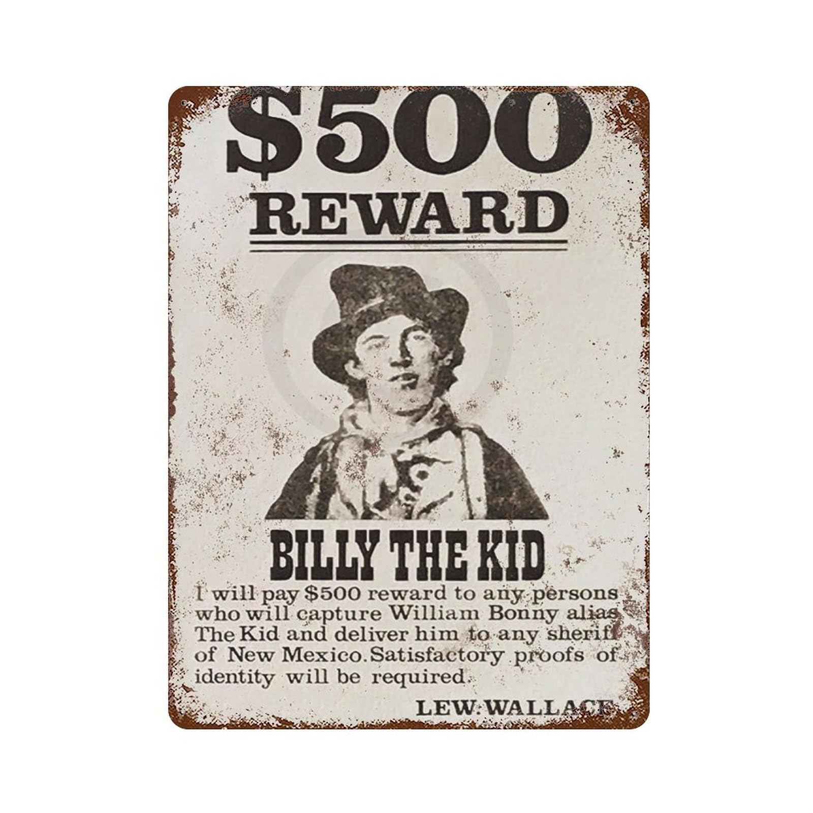 YHGERTKU 1878 Billy The Kid Wanted Wall Art Retro Iron Vintage Metal Tin Sign Poster Modern Decor for Living Rooms Gift 40x30cm