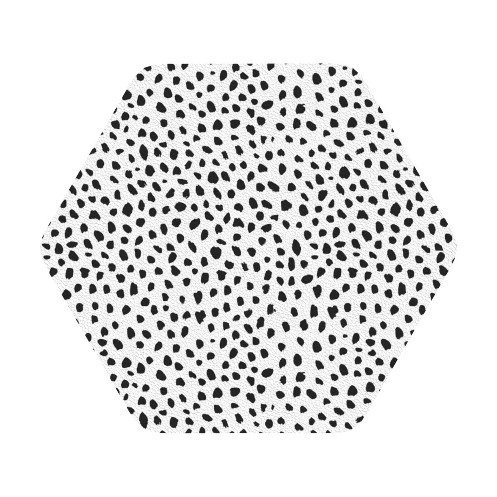 Black Dot PU Leather Coasters Set of 6 Hexagon Drink Coasters