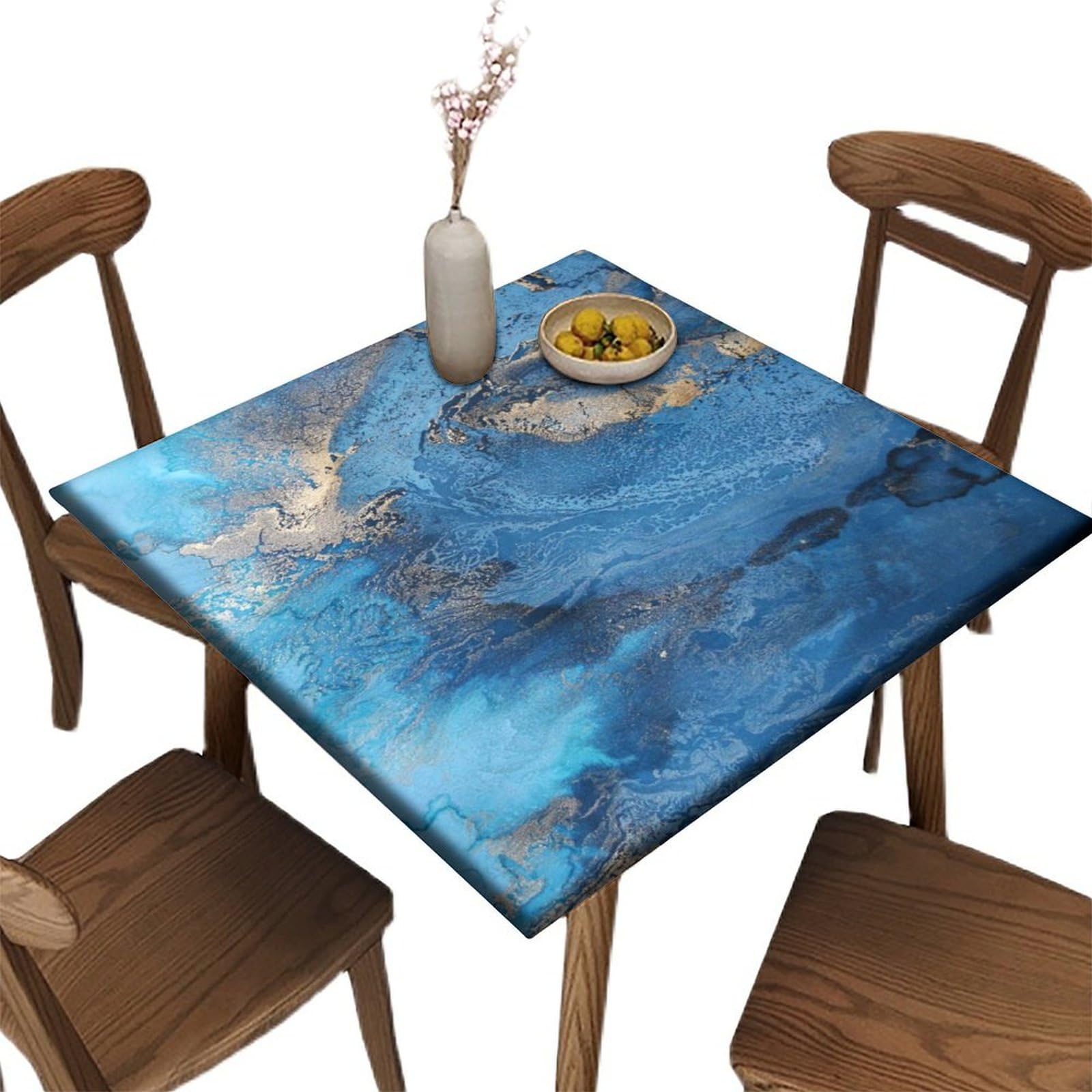 Atury Elastic Edge Square Fitted Tablecloth, Royal Blue Polyester Table Cover, for Outdoor Picnic Camping and Indoor Kitchen Dining Party, Fit for 28"