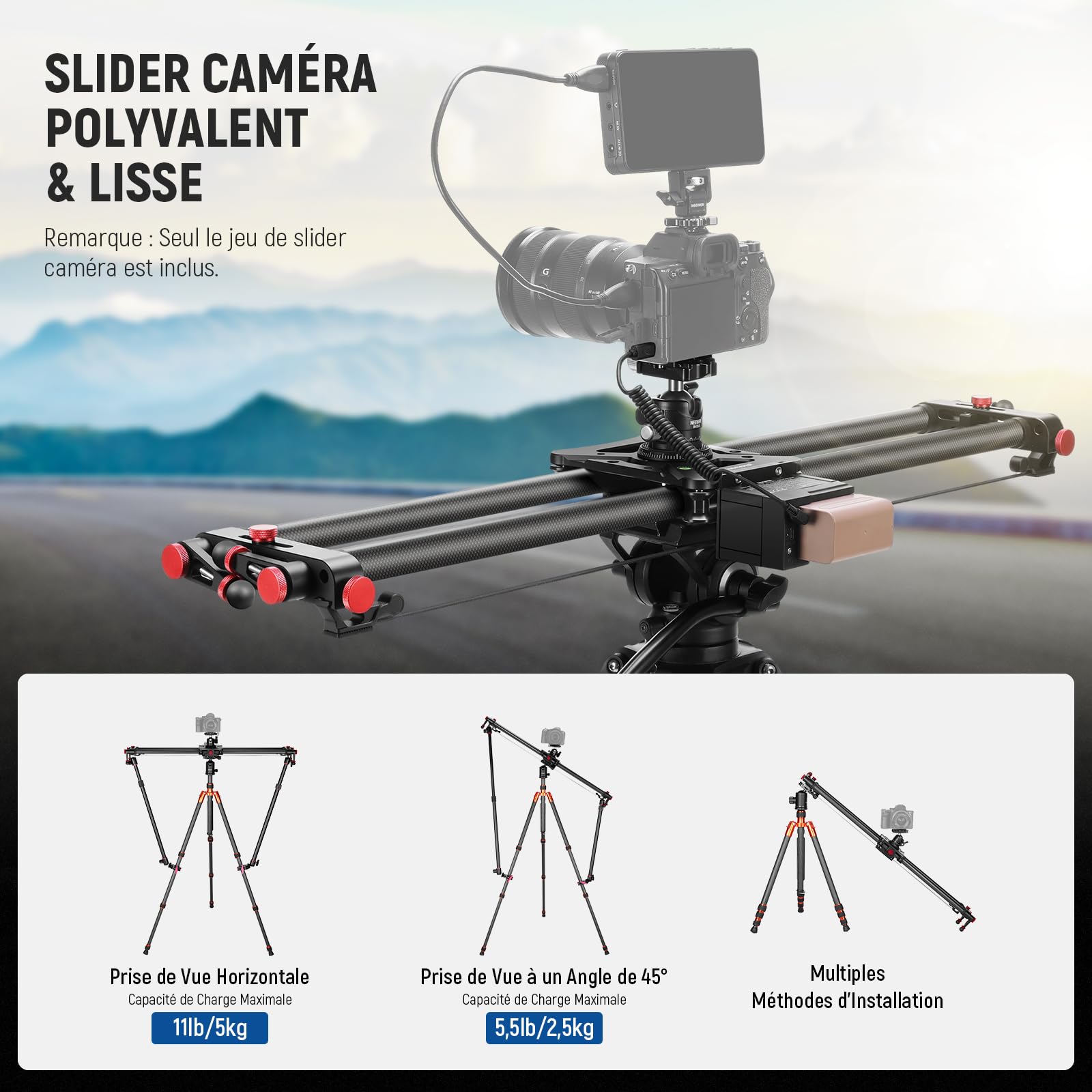 NEEWER 31.5"/80cm Slider motorisé pour DSLR, Rail de Travelling en Fibre de Carbone avec contrôle par Application, Batterie F750 4400 mAh, Compatible avec Le Mode vidéo, Chargeur Non Inclus, ER1