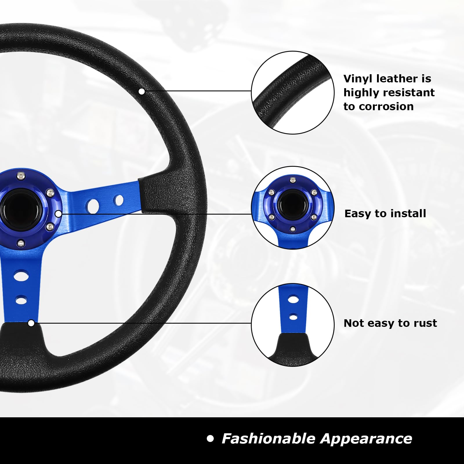 volante de carreras en general, volante de juego 13.6 "6 tornillo vástago vinil dermis disco profundo, con el botón de cuerno, para Racing/rally/carreras/conducción simulada (Azul)