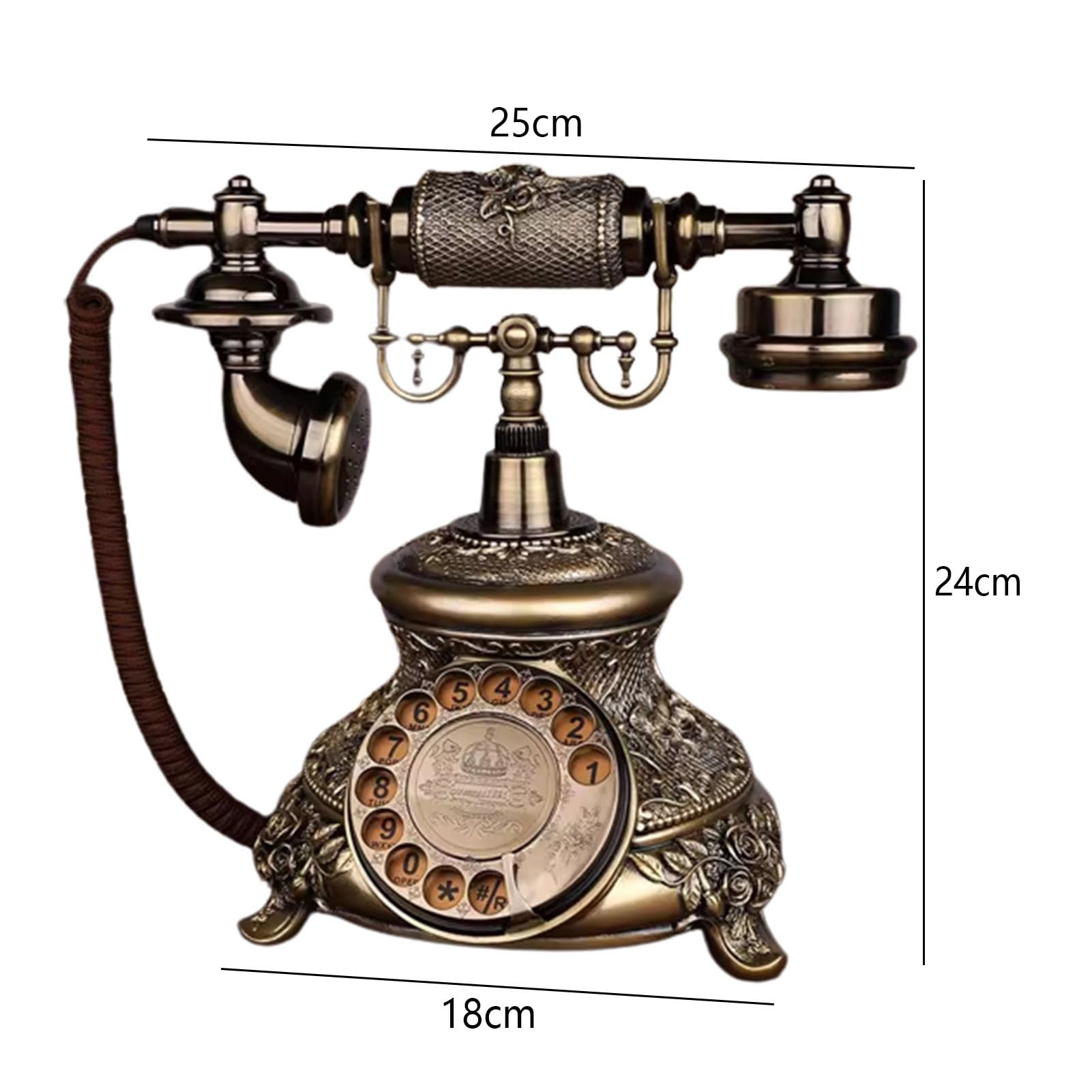 HJMMWT Telefon vintage, staromodne telefony stacjonarne do domu, biura, biurka, retro przewodowe z mechanicznym dzwonkiem