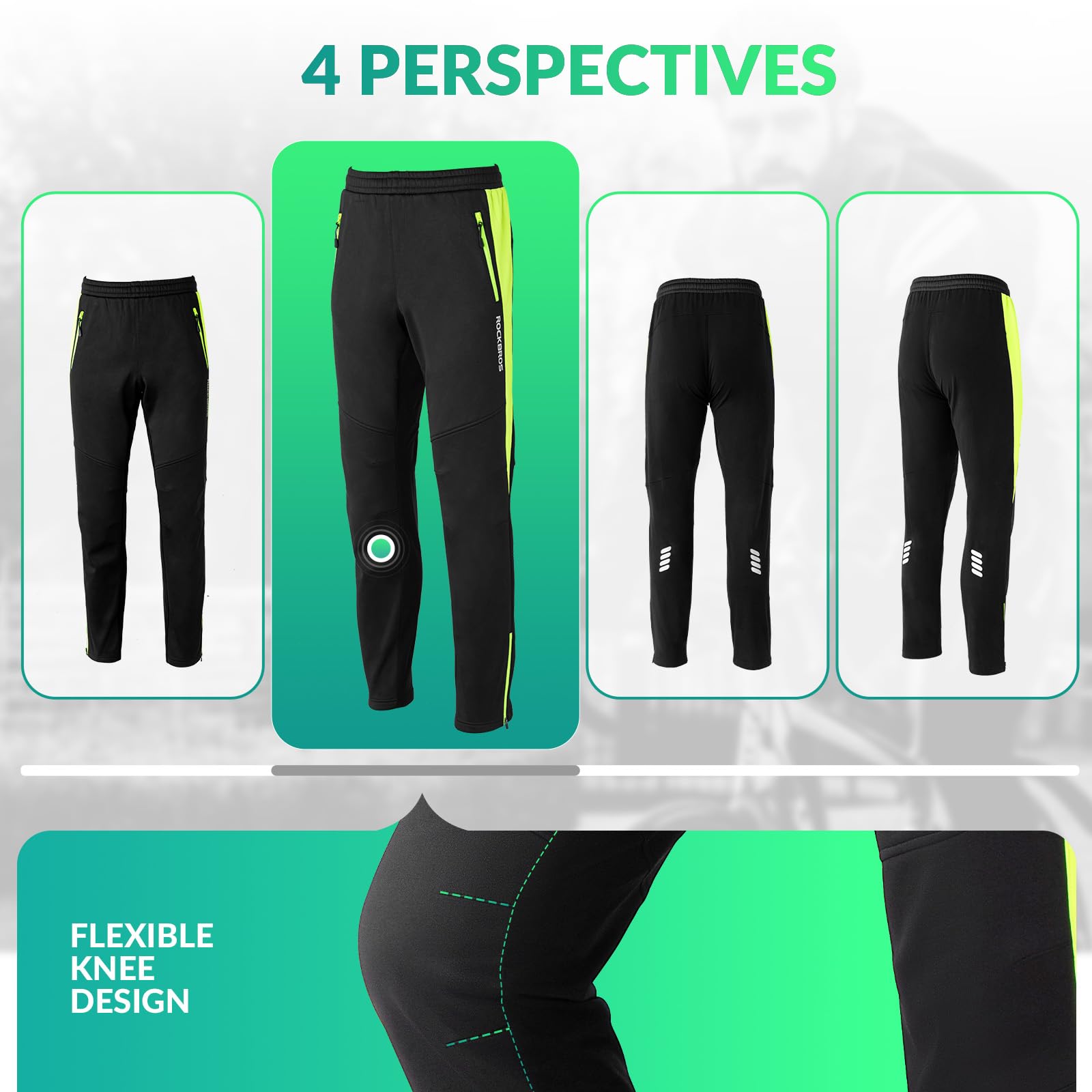 ROCKBROS Veste/Pantalon de Vélo Thermique Hiver Vêtements de Vélo Molleton Polaire Coupe-Vent Respirant Réglable Activités de Plein Air Cyclisme Escalade Randonnée Camping Course Vert Fluo M-4XL