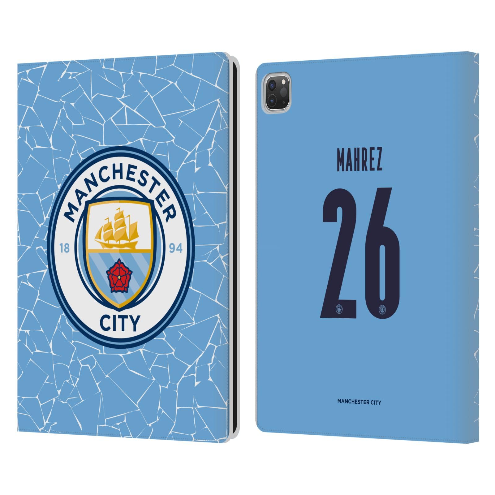 Head Case Designs Officially Licensed Manchester City Man City FC Riyad Mahrez 2020/21 Players Home Kit Group 1 Leather Book Wallet Case Cover Compatible with Apple iPad Pro 13 M4 2024