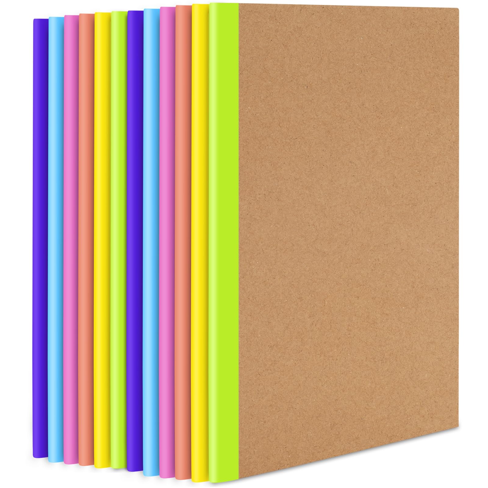 BainGesk 12 Pack Kraft Cover Composition Notebooks, Notebooks College Ruled with Rainbow Spines, 120 Pages Lined Paper Journals Bulk for Kids, Students, Office, School Supplies A5 (8 in x 5.75 in)