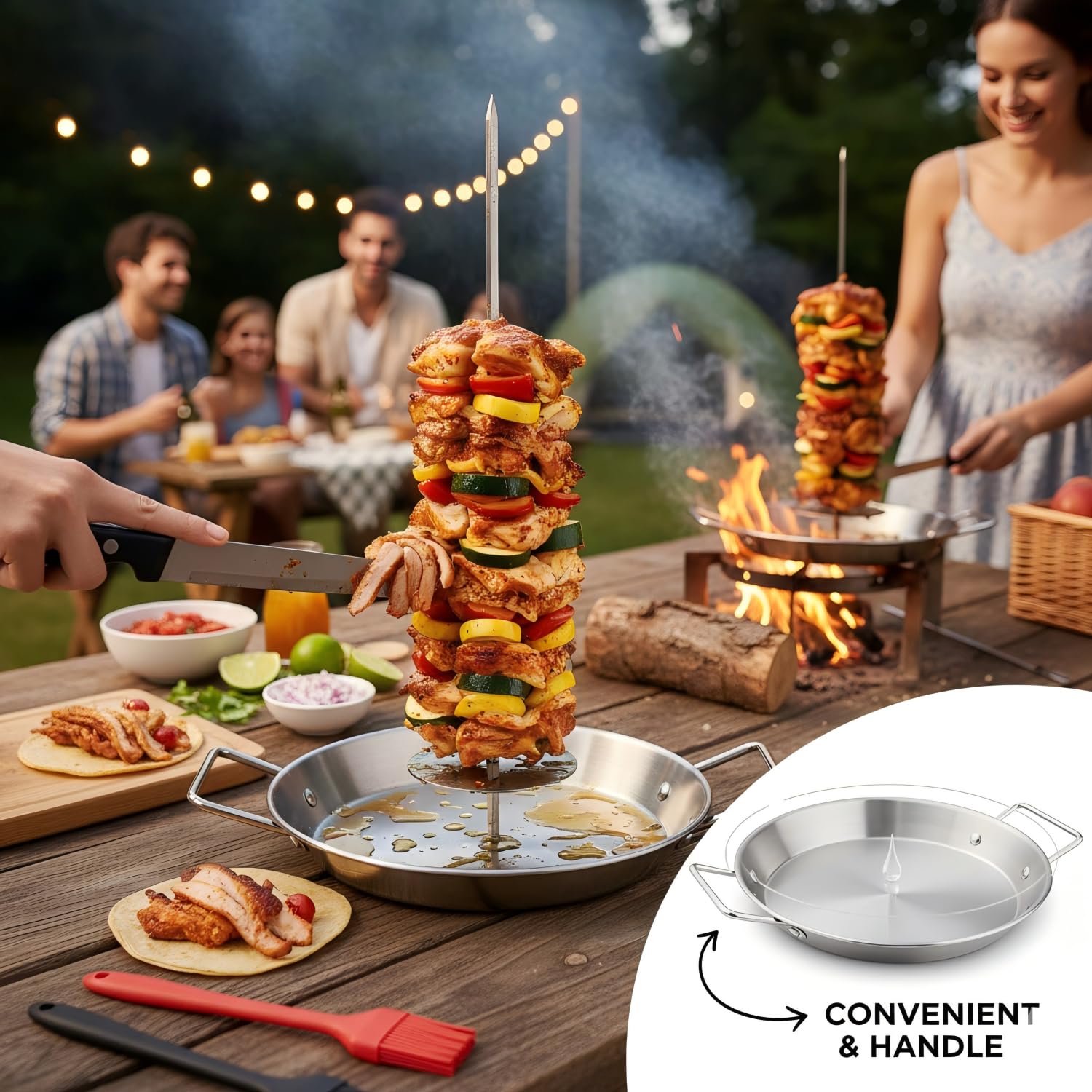 Supporto per kebab turco verticale in acciaio inox, spiedino per casa, spiedino verticale, kebab plate and skewer, per salsicce, fis