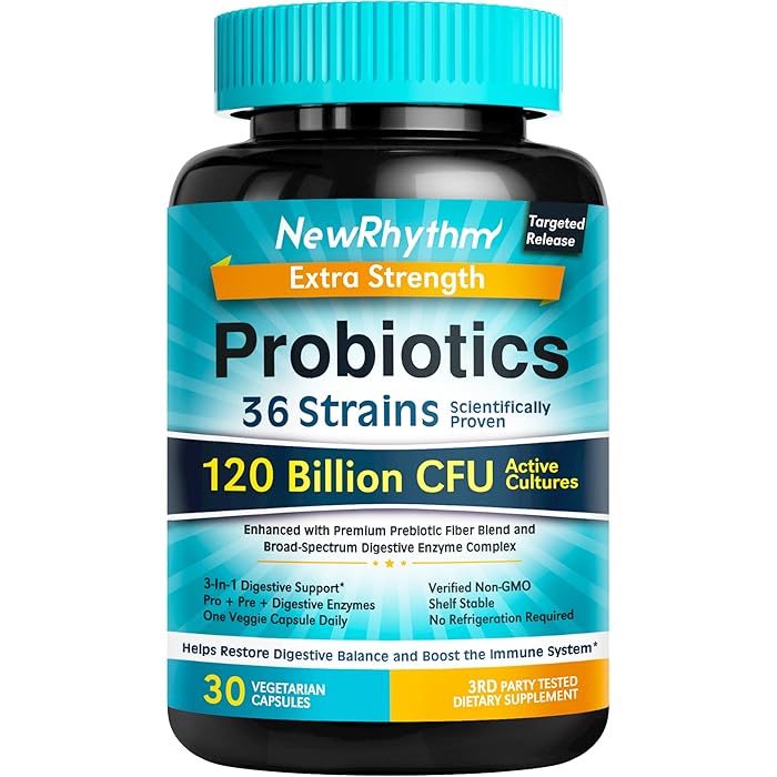 Buy NewRhythm Probiotics 120 Billion CFU 36 Strains, 3in1 Digestive