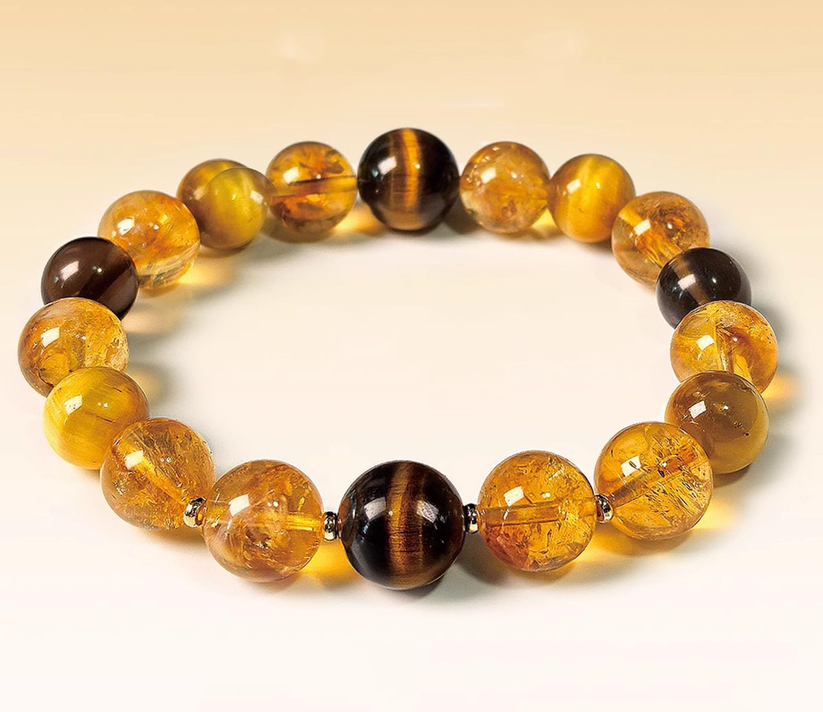 Braccialetti con Perline di Occhio di Tigre, Braccialetti di Cristallo curativo Fatti a Mano, Braccialetti Elastici in Pietra di Cristallo Giallo Naturale per Uomo e Donna,15.5mm