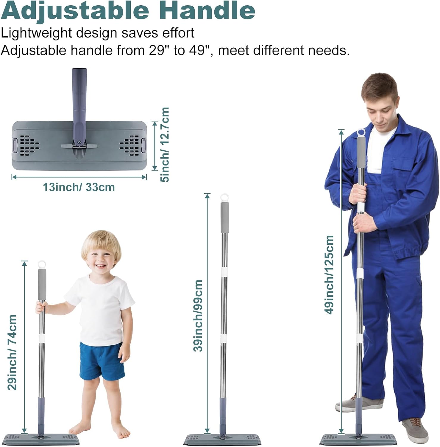 Versatile Microfiber Flat Mop with Adjustable Handle and Three Pads for...