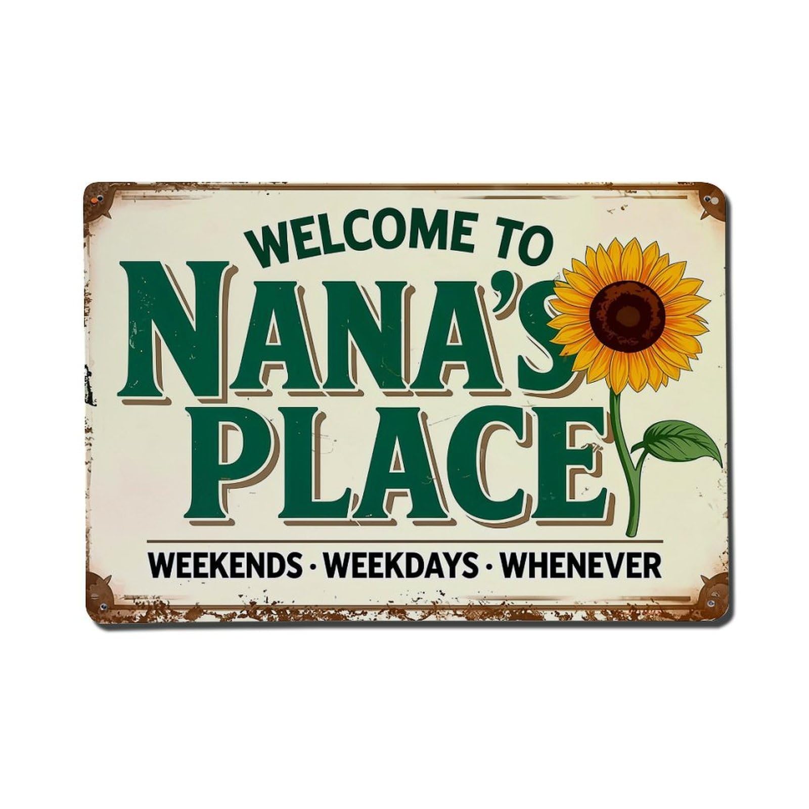 Welcome To Nana's Place Sunflower Sign Vintage Tin Sign Retro Metal Wall Decor Metal Poster, Home Bar Garage Farmhouse Cafe Wall Art Decoration 8x12Inches