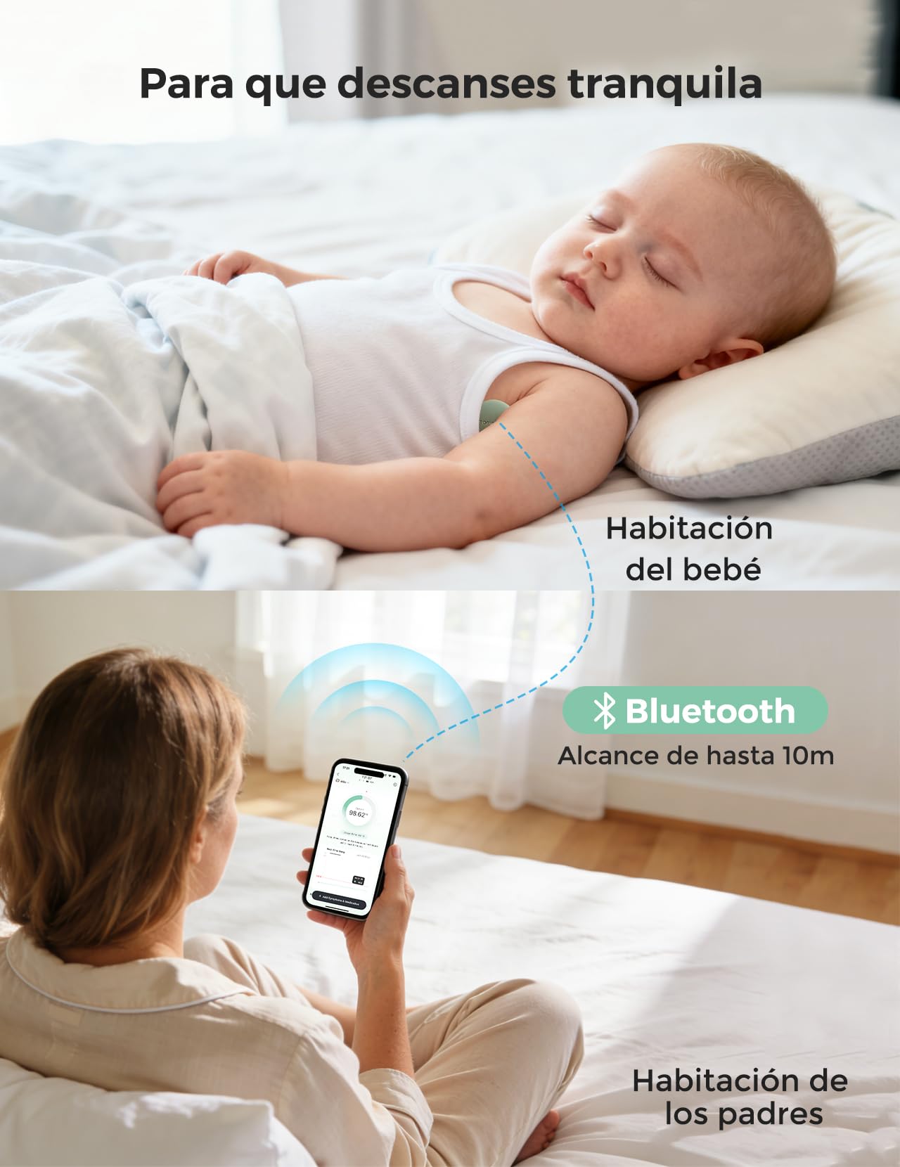 Momcozy Termometro Digital Bebe con Precisión de Grado Médico, Termometro Inteligente Bebe con Lectura Instantánea, Monitoreo en Tiempo Real vía App para Bebés y Niños, Parche Hipoalergénico 3M