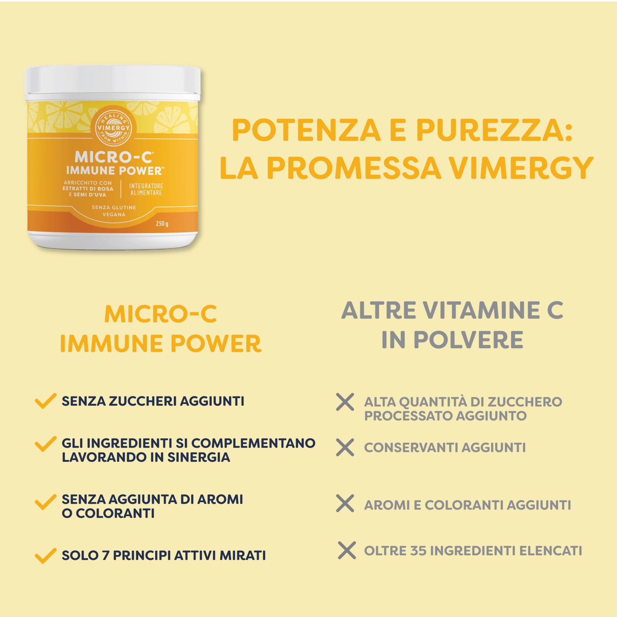 Vimergy Micro-C Immune Power*, 139 Dosi – Vitamina C 1000 mg – Acido Ascorbico Delicato – Vitamina C Polvere Tamponata – Sistema Nervoso - Ossa e Cartilagine – Senza Glutine – Vegano (250 g)