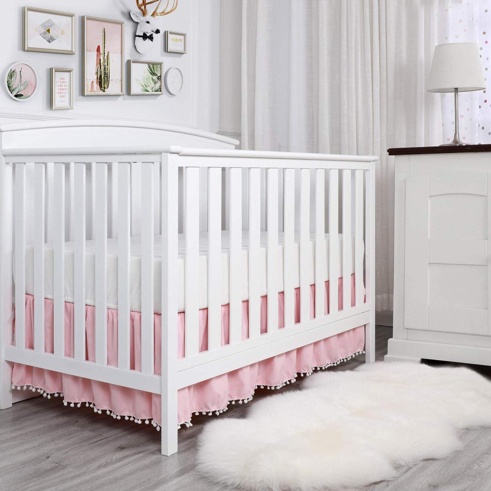 Cuna con Volantes,Faldas Cuna para niños pequeños | Microfibra para Cuna con Pompones para Llevar al bebé a la habitación del bebé cálida y acogedora para Dormir y soñar