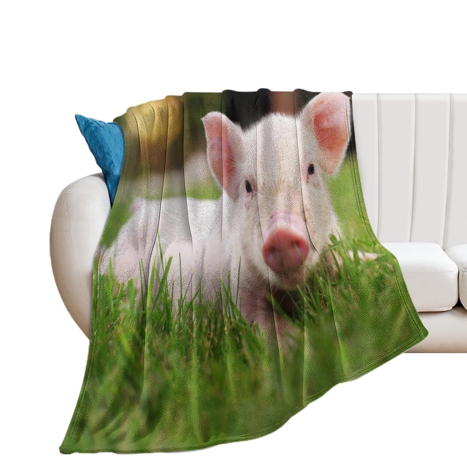 NIBABA Cute Little Pig on The Grass Blanket Fuzzy Throws, Soft Fleece Blankets for Men, Women, Boys, Girls, Cozy Plush Comfy Microfiber Throw Blanket for Couch Sofa Bed Chair 75x100cm (30x40in)