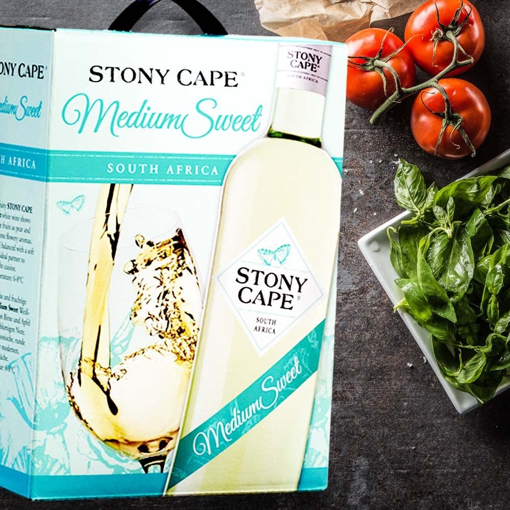 Stony Cape Medium Sweet Weiß, lieblich, Bag-in-Box, sortenreines Weinpaket + VINOX Winecards (4x3,0l)