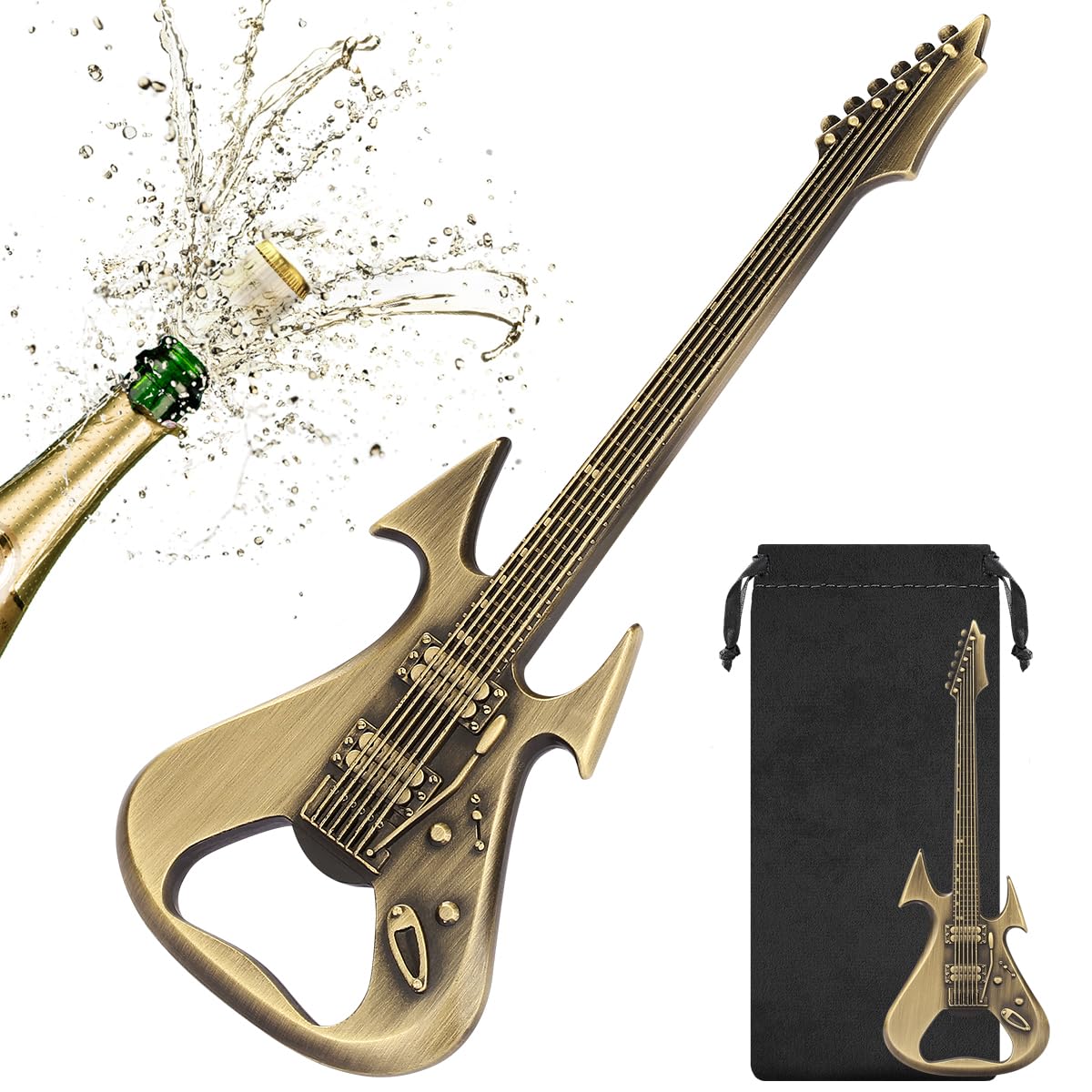 Guitar Bottle Opener, Portable Bottle Opener, Unique Beer Opener, Guitar-Shaped Bar Accessory with Gift Bag, Music Gift for Men Women, Christmas Gifts, Birthday Gifts, Guitar Lovers Gifts, Bronze
