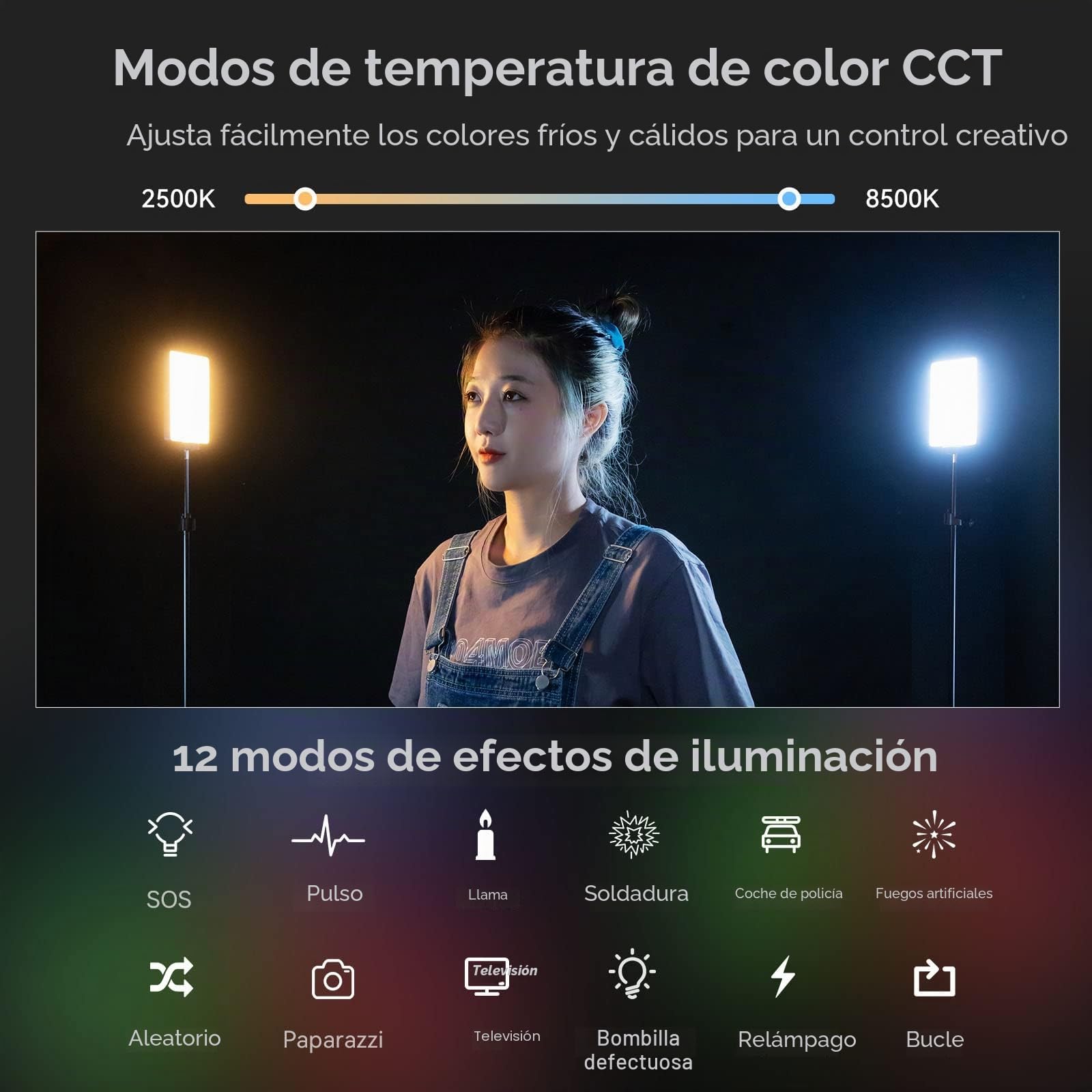 SMALLRIG RM120 RGB Luz de Video, Portátil Luz de Vídeo LED 2500-8500K CRI TLCI 98+, Panel Luz de la Cámara Batería de 180 Minutos de 5000 mAh, para TikTok, Creador de Contenido, Fotógrafo - 3808