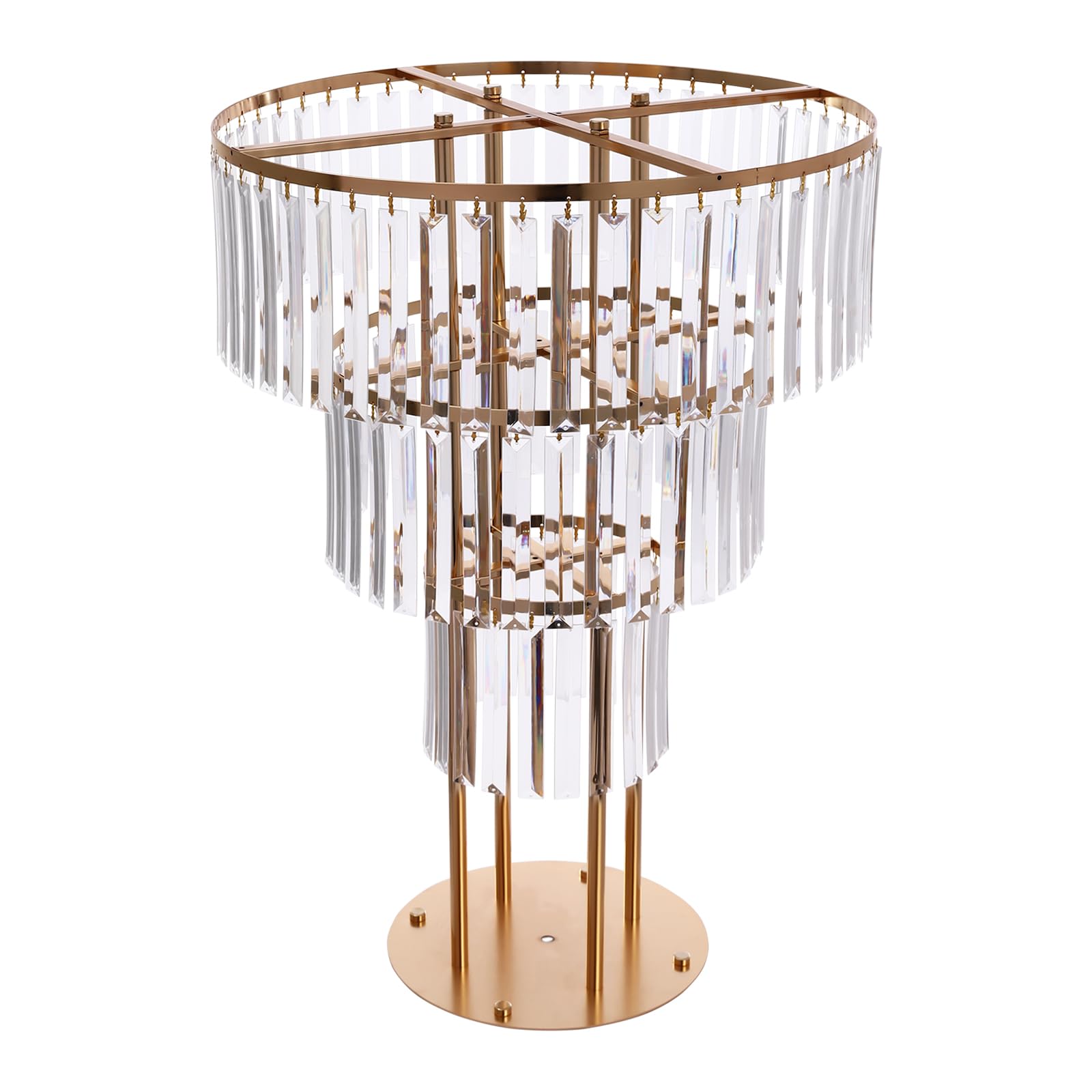 3-poziomowy stojak na kwiaty, złoty, okrągły, kryształowa zasłona na wesele, metalowa kolumna na kwiaty z akrylowymi kryształkami lodu, wysokość 72 cm, luksusowy stojak dekoracyjny na imprezy