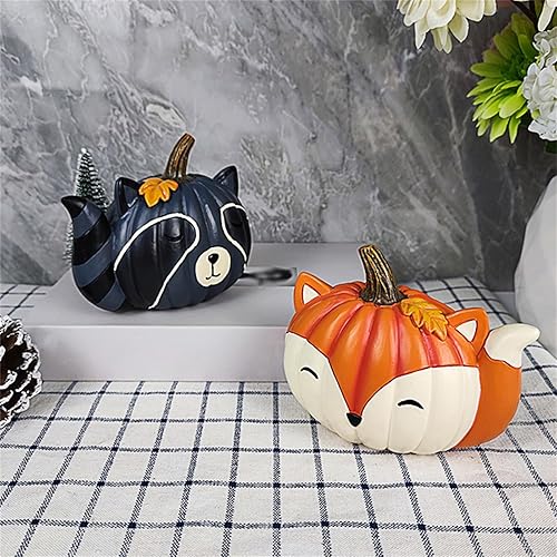 Miniatura 6 de Adorno de calabaza mapache zorro  Bonita estatua de resina de calabaza animal  Decoración de escritorio  Calabazas de Halloween, mapache calabazas