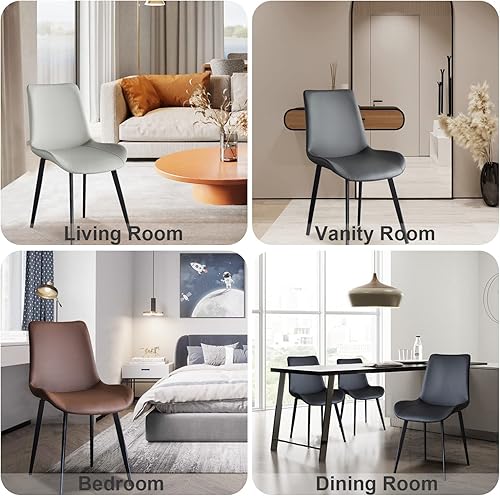Miniatura 9 de seonyou Juego de 4 sillas de comedor de piel sintética gris claro para cocina, comedor, cómoda silla moderna de mediados de siglo con patas de