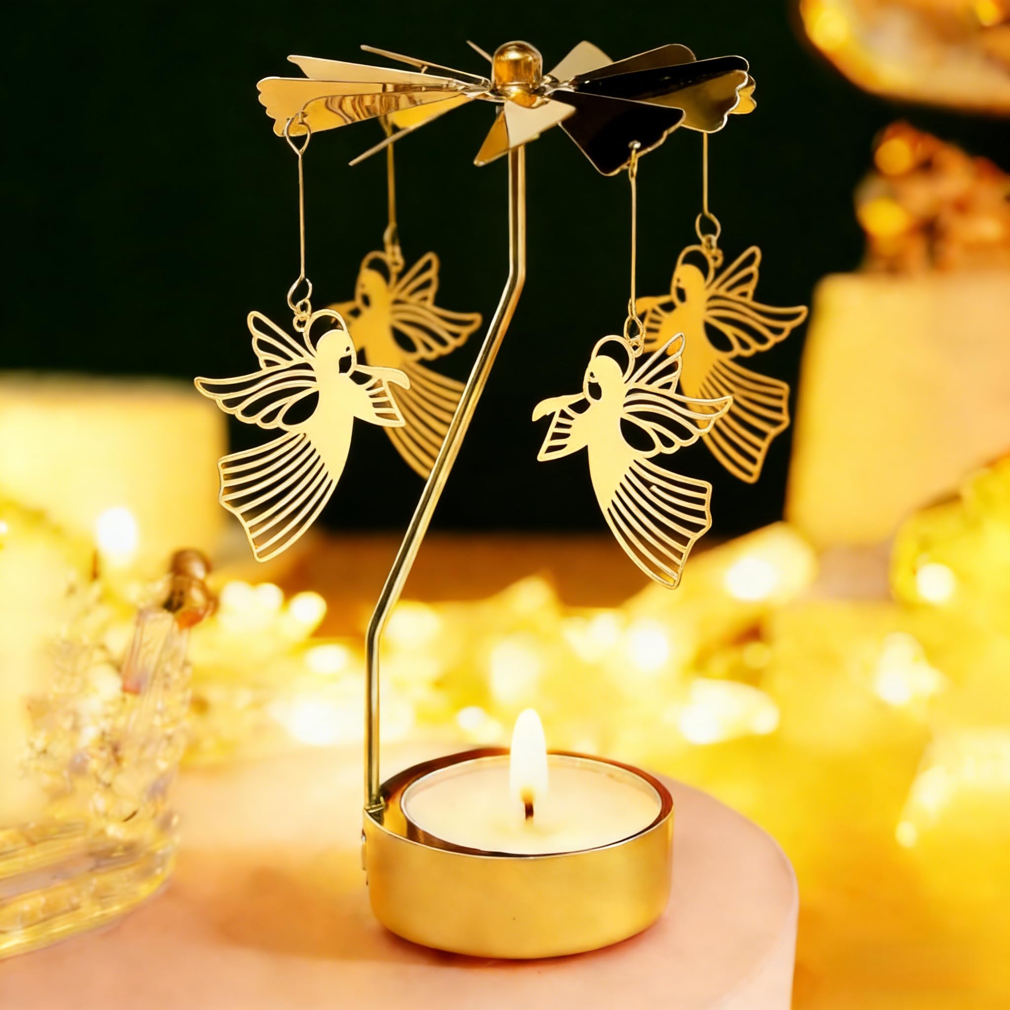 for Mom, Spinning Candle Holder, Rotating Carousel Tealight Candle Holder, Unique Birthday Gift For Women, Mom, Sister, Christmas, Valentine's Day, Party Decor, Gift (Angel)