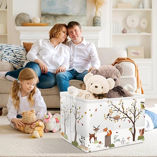Miniatura 4 de Clastyle Cesta de almacenamiento de animales de la selva, ciervo, zorro, pájaro, ardilla, conejo, árbol, estante rectangular, para ropa, libros,