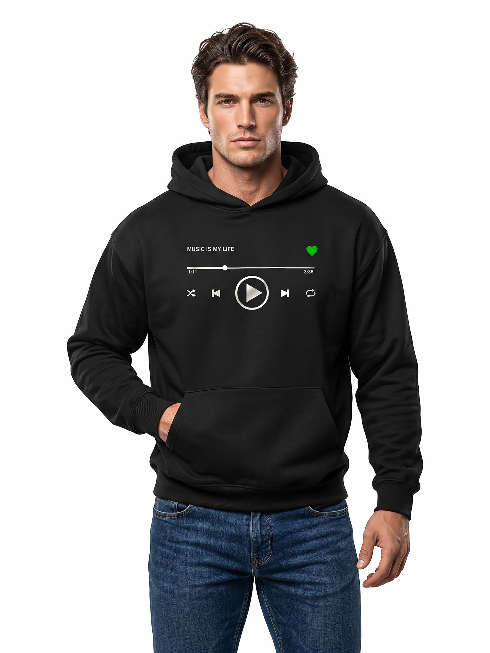 MAKAYA Hoodie Uomo con Stampa Amore per la Musica Felpa con Cappuccio Motivo Musicale Regali Maglione Hip Hop