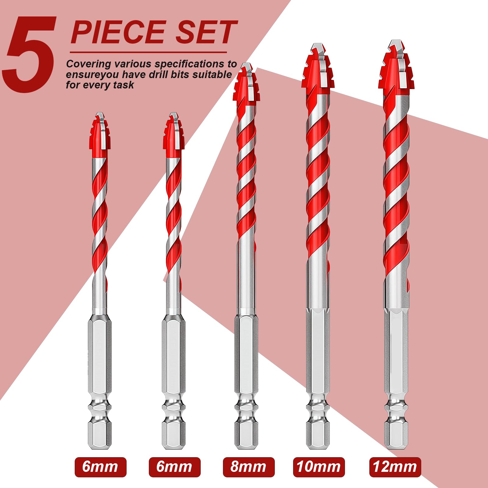 Flankor 5Pcs Tile Drill Bits Eccentric Masonry Drill Bit for Concrete/Glass/Brick/Plastic/Cement/Tile - Image 3