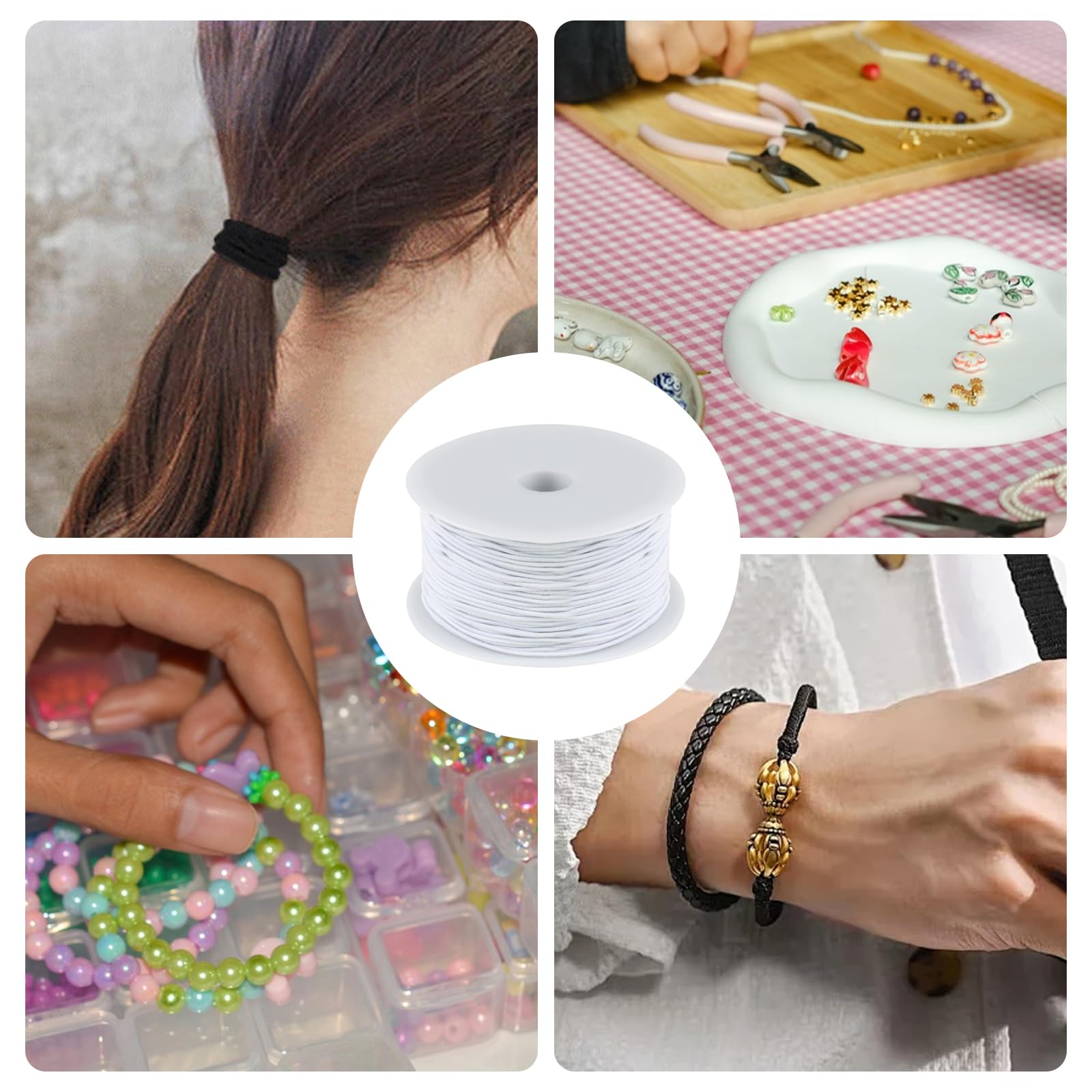 Elastische band voor armbanden, 2 rollen rubberen koord, 1