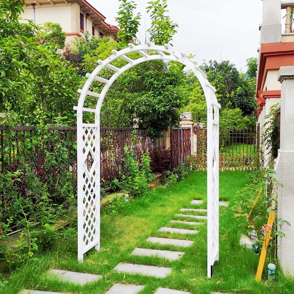 Drewniany łuk ogrodowy, wytrzymałe łuki różane, krata, biała pergola, podpory, bardzo szerokie, 160 cm, dekoracje ślubne na ceremonię plenerową
