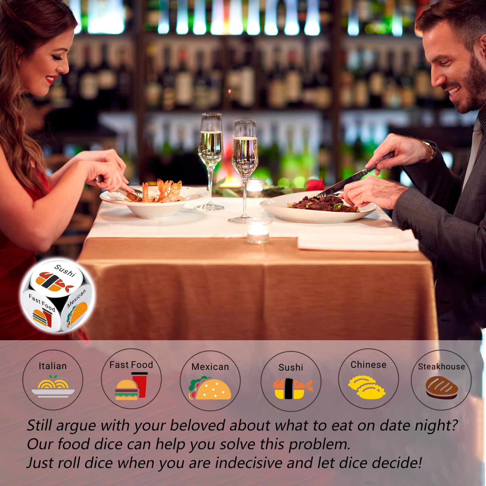 Santa Swap Gift Exchange Dice White Elephant Gifts for Adults Funny Food Dice Stocking Stuffers for Men Women Christmas Anniversary Food Decision Dice Gifts for Couples Girlfriend Boyfriend Husband