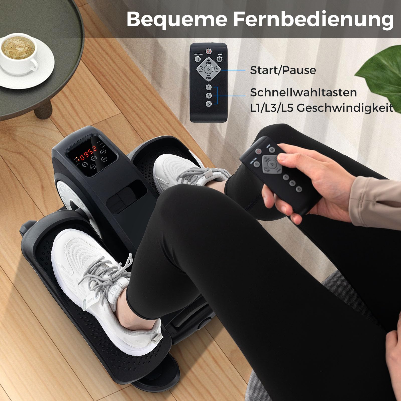 COSTWAY Mini Ellipsentrainer Untertisch, elektrischer Crosstrainer mit LED-Anzeige & Fernbedienung, Bewegungstrainer Stepper für Zuhause, tragbarer Pedaltrainer für Erwachsene, Senioren