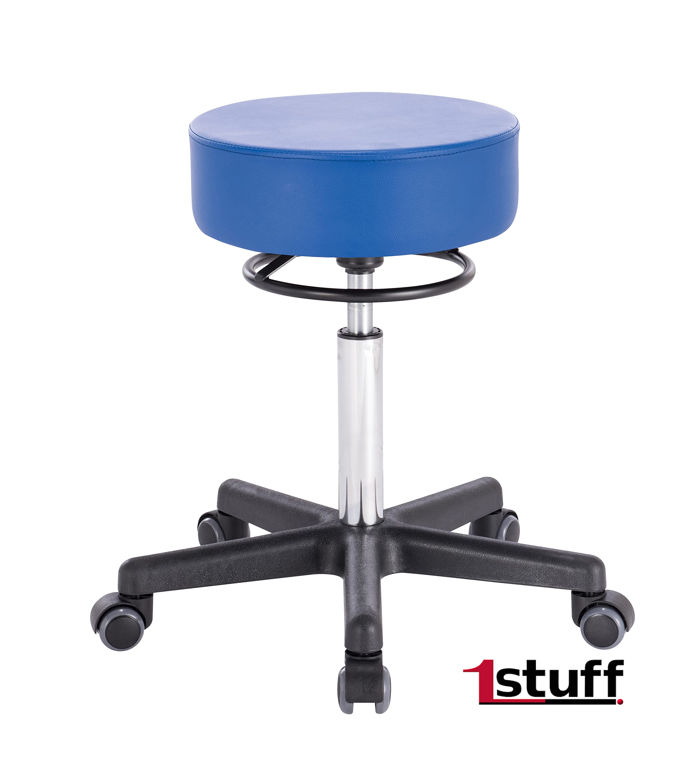 Profi Rollhocker Squash 35 Circle - ca. 51-71 cm Höhe - Drehhocker höhenverstellbar mit Verstellring - Praxis-Hocker und Arbeitshocker - Arzt-Hocker - Laborhocker mit Rollen Blau
