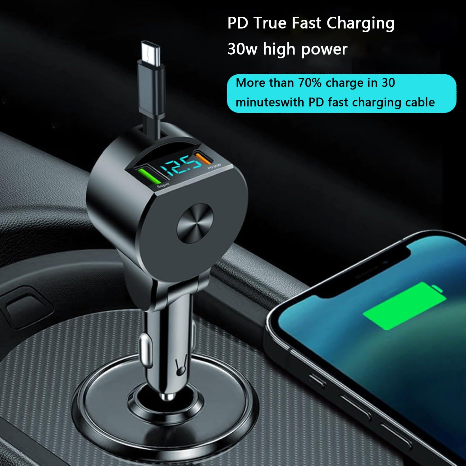 SNZ Caricatore Auto USB C 75W Retrattile, PD 3.0 Accessori Auto Interno, Adattatore accendisigari usb per auto,Gadget macchina fit iPhone 16 15 14 13 Pro Max Plus iPad Galaxy S25 S24 S23 Ultra