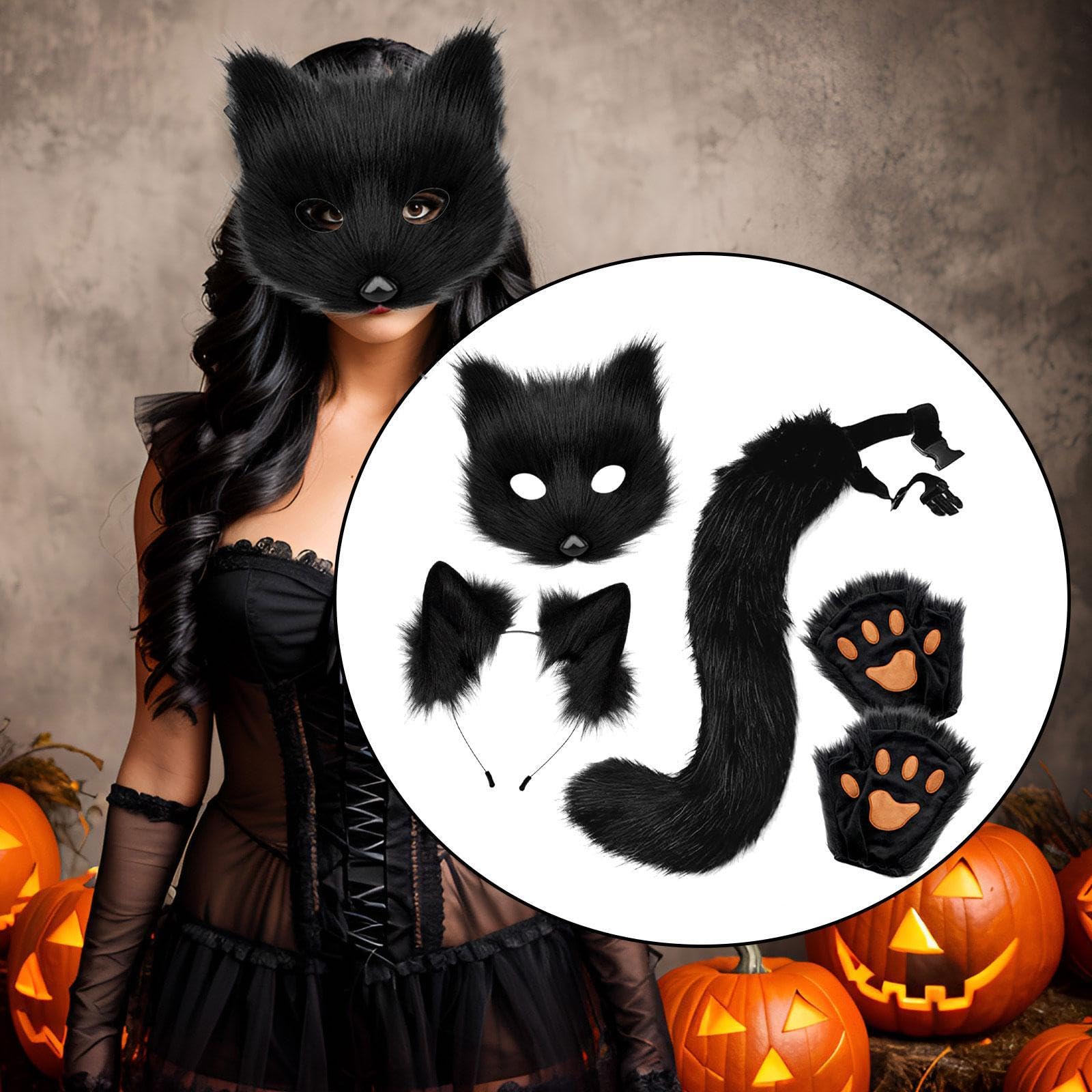 Maschera E Coda Da Therian, Bellissima Maschera Da Gatto Pelosa per Halloween, Feste, Vacanze, Compleanni