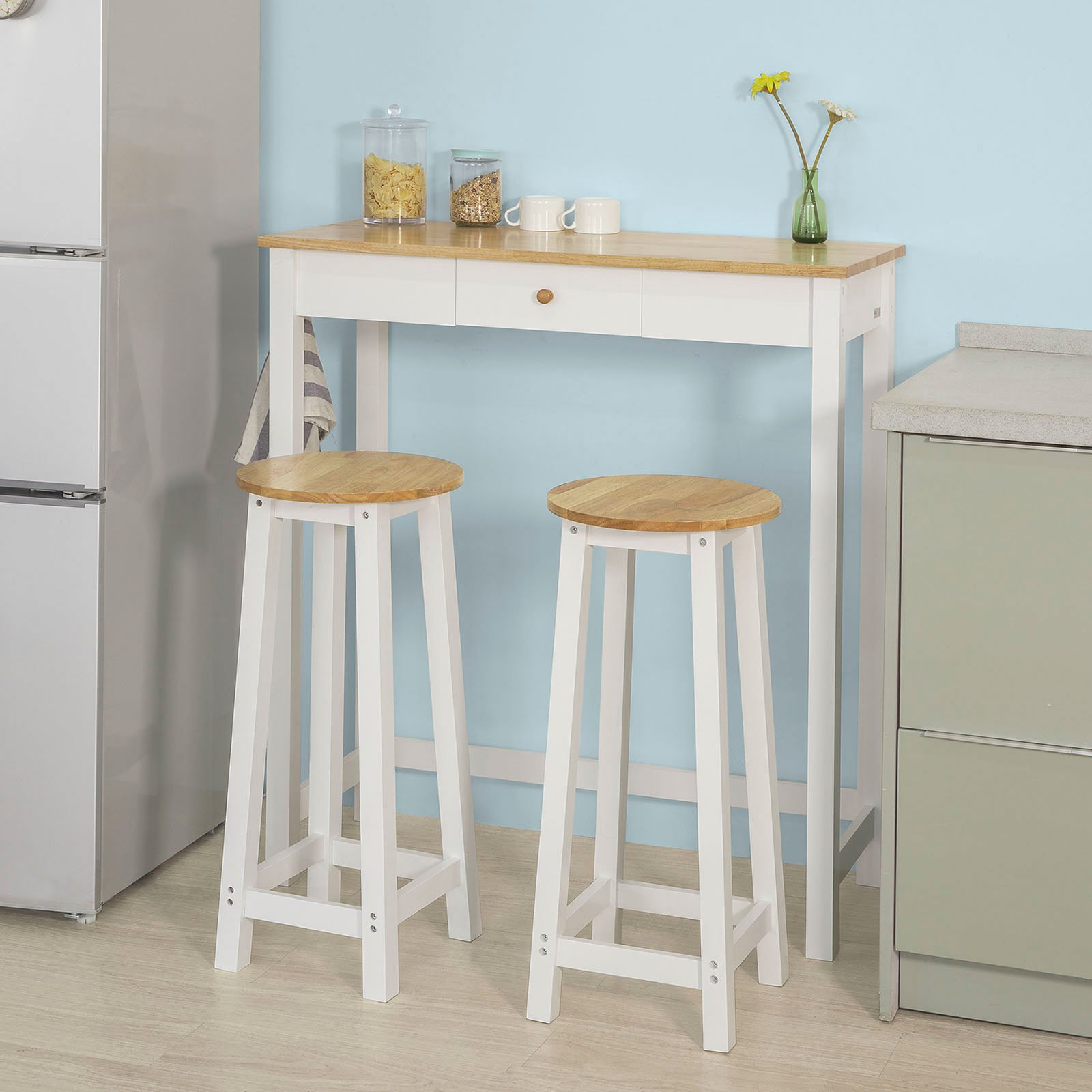 SoBuy Essgruppe Esstisch Set 3-teilig – Bartisch mit 2 Stühlen, platzsparendes Küchentisch Set für Esszimmer Balkon Garten Kompakt & Modern für kleine Räume FWT50-WN
