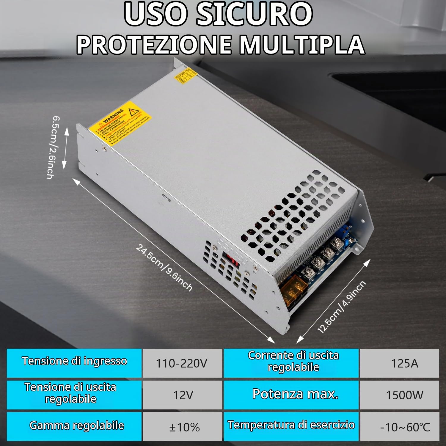 NUIFUWEI DC 12V 125A 1500W Alimentatore Trasformatore 230V AC to DC 12Volt 125A Interruttore 1500W Alimentatore per Pompa LED CCTV Telecamera Sicurezza Auto Stereo Stampante 3D e altri 12V Dispositivi