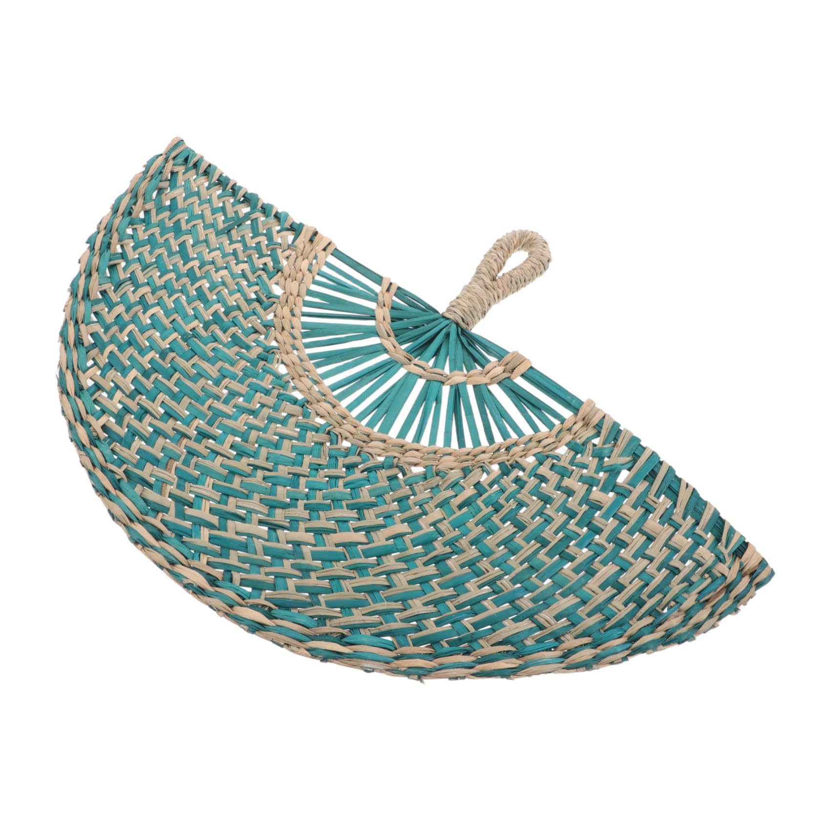 Abanico Tejido a Mano de Paja Natural Verde Semicircular para Decoración de Pared Estilo Bohemio y Rústico Función Colgante Adecuado para Verano