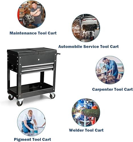 Miniatura 5 de Goplus Carro de herramientas, caja de herramientas rodante de 4 niveles con ruedas con cajones con cerradura y parte superior deslizante,