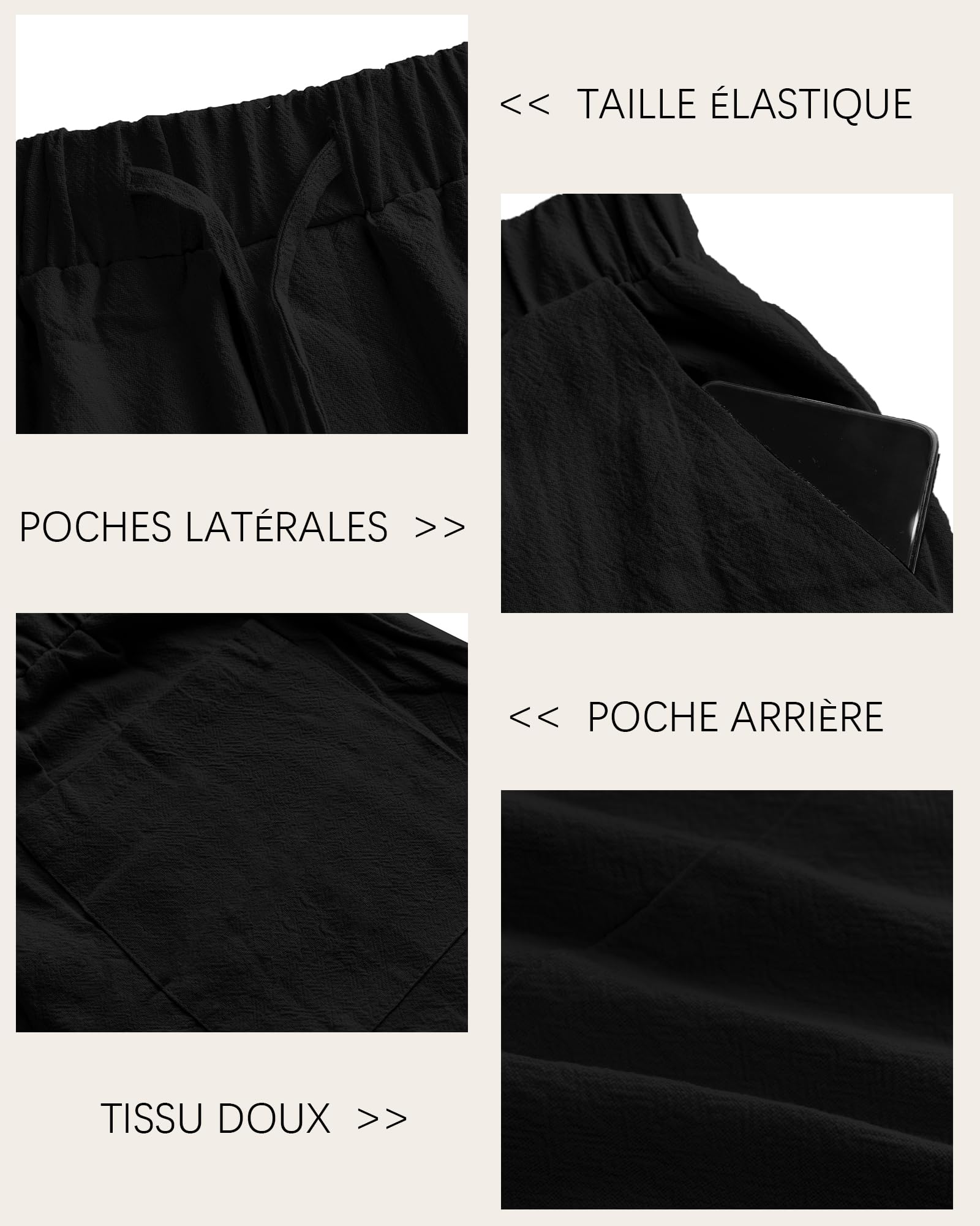 YAOBAOLE Pantalon Homme Lin Et Coton Décontracté Pantalon Toile Été Pantalons Yoga Homme Léger Taille Elastique