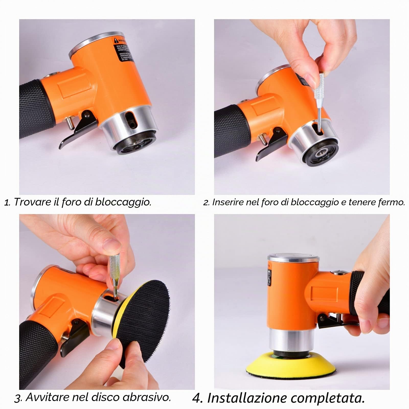 Smerigliatrice orbitale ad aria compressa, 75 mm, 50 mm, mini smerigliatrice angolare per auto, mobili, legno (arancione)