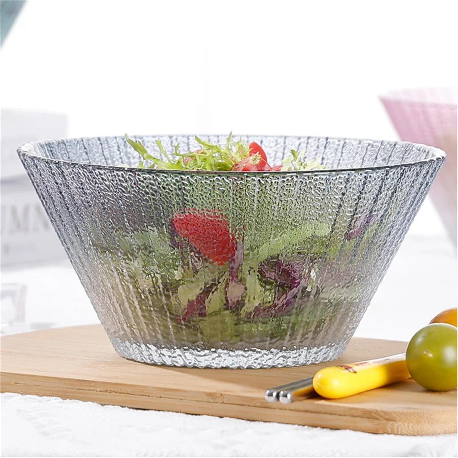 Insalatiera Ciotola di Vetro Resistente al Calore a Grana Verticale Stoviglie da Cucina Domestica Alto Livello di Aspetto Insalata Piatto di Frutta Ciotola di Noodle(Gray)
