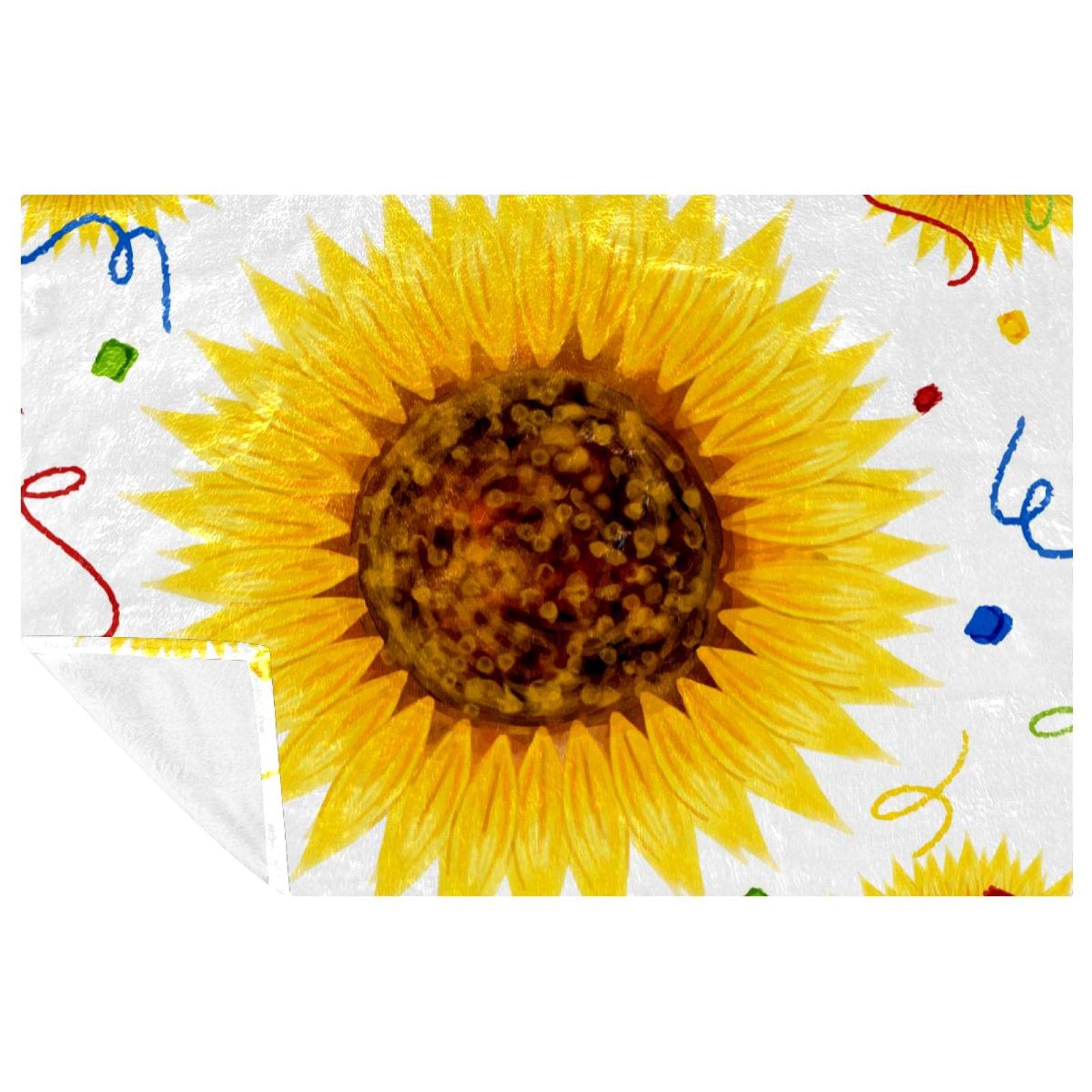 Couverture douce tournesol blanc chaud 150x100 pour plage et canapé