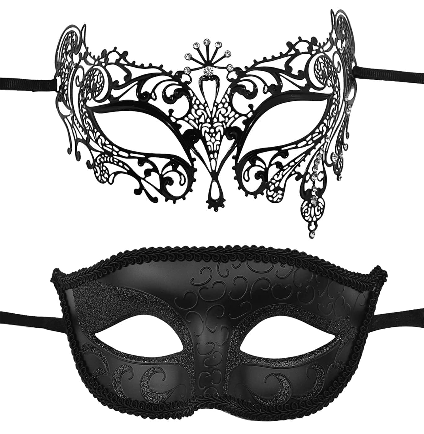 Parlberd 2 Pack Couple Masquerade Masks Set, Masquerade Ball Mask Carnival Mardi Gras Prom Mask Theatrical Masks Wedding Party Mask for Women and Men