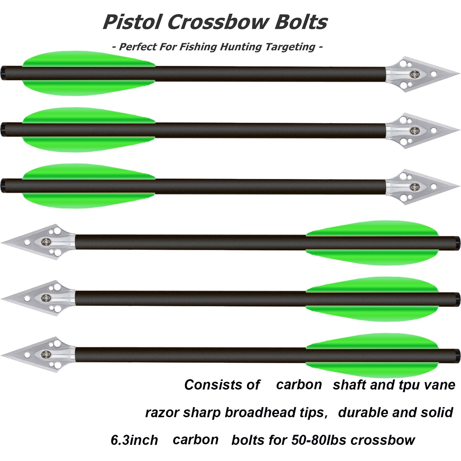 6,3" Bulloni per Balestra a Pistola in Carbonio Mini Frecce per Balestra con Punte da Caccia per 50-80lbs Pistola Balestra di Precisione Bersaglio Esercitarsi Frecce da Caccia (12pcs Verde)