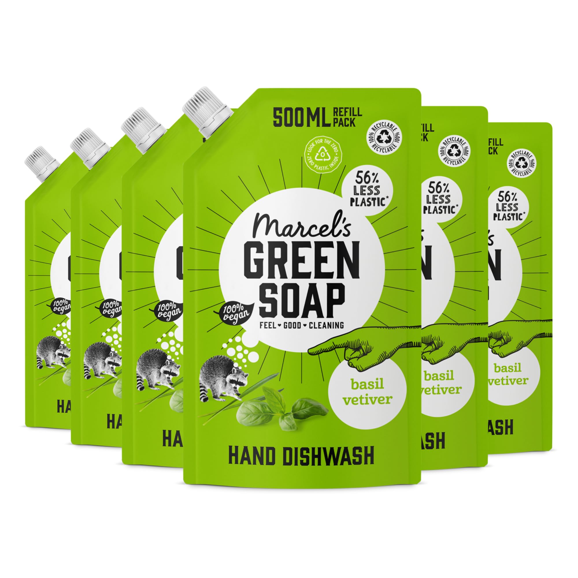 Marcel's Green Soap Washing-up Liquid Refill - Basil & Vetiver - Dishwashing Liquid - Saves 56% of plastic - Eco friendly - Vegan - 97% Biodegradable - 3000ML, 500 ML (Pack of 6)