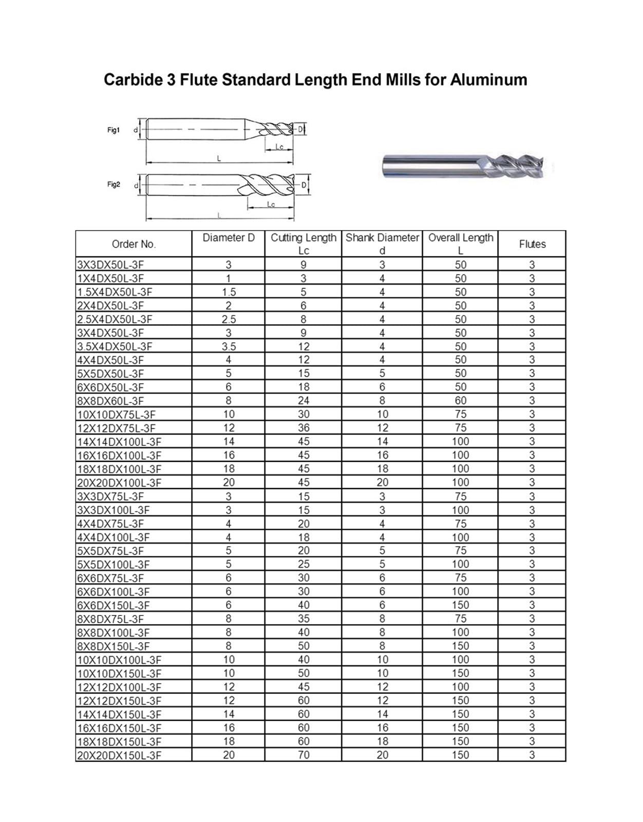 Fresa de carburo de 3 flautas HRC50, fresa de extremo de tungsteno, herramienta CNC, herramientas de carpintería, aluminio, fibra de vidrio, acrílico, madera, cobre, plástico, 1 ud.(6X6DX150L-3F)
