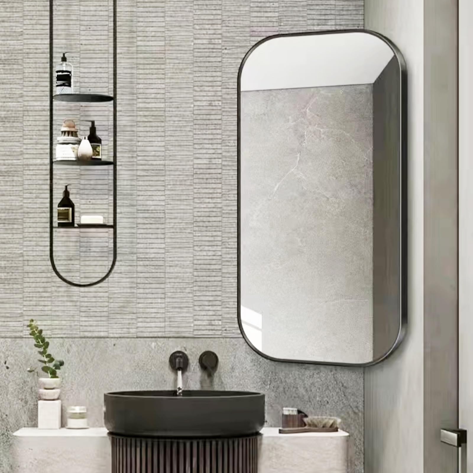 Gqjnhui Nero Swivel Corner Wall Mirror, 360° Swivel, Retractable, Rectangular Bathroom Mirror, 40X70cm,40X80cm,50X80cm,60X90cm Decorative Mirror With Aluminum Frame, Hd Makeup Mirror ( Color : Size : 40X80c