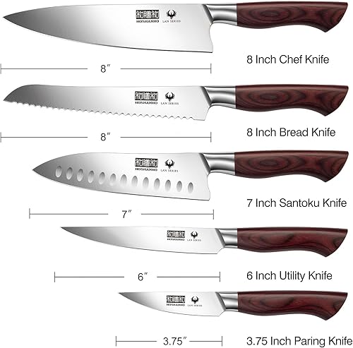 Miniatura 2 de HOSHANHO Juego de cuchillos de cocina de estilo japonés de 5 piezas, cuchillos profesionales de acero inoxidable de alto carbono ultra afilados con